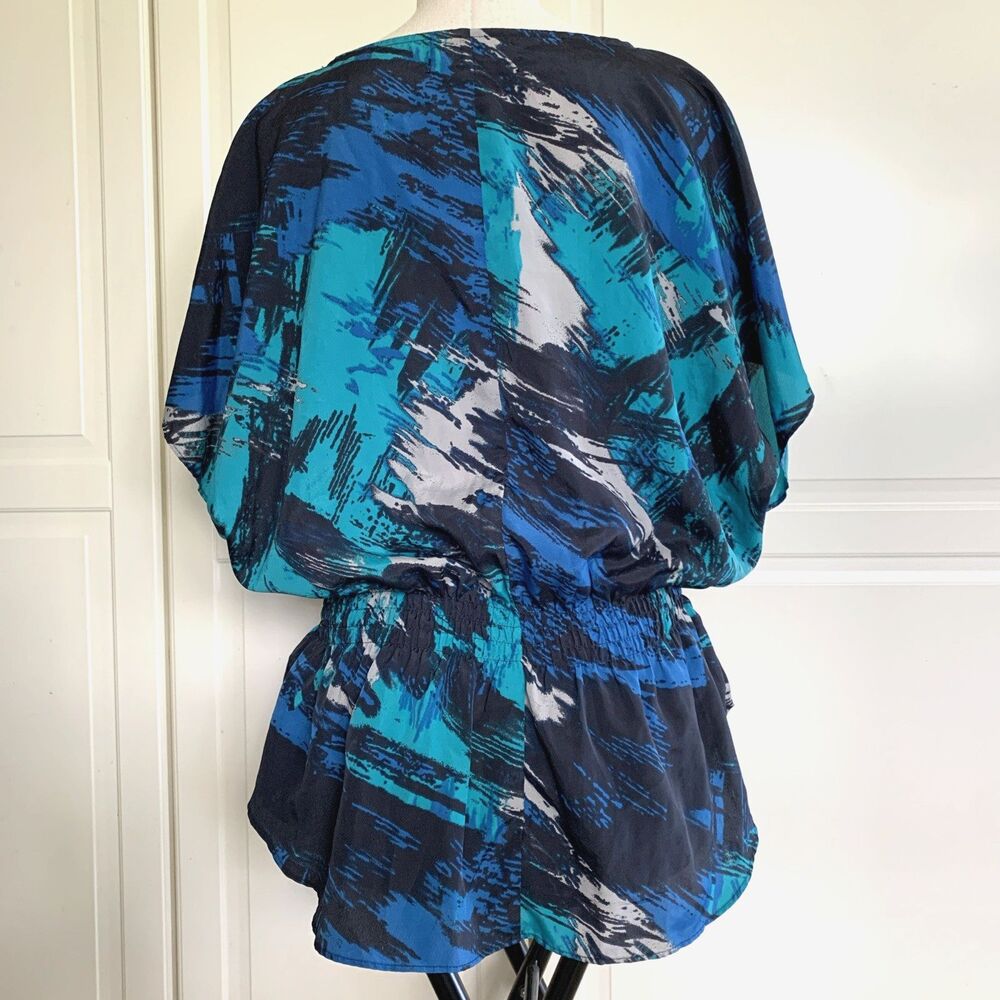 Calvin Klein Top Gathered Waist Peplum Short Sleeve Sequin Blouse Women Sz L - Picture 3 of 11